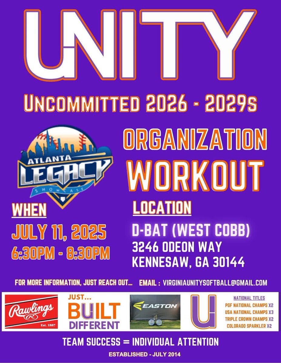 VA_Unity Richards (@unity_richards) on Twitter photo Coaches..busy week in the ATL, can’t make it to a game? Come see us at a workout after dinner Friday night! . Close to 100 athletes from our organization in attendance. See U there!! 👀👀💜💜
<a href="/UnitySBjrich01/">John L. Richards</a> <a href="/VAUnitySB/">Unity Softball</a> #uncommittedathletes #atlantalegacy Coaches..busy week in the ATL, can’t make it to a game? Come see us at a workout after dinner Friday night! . Close to 100 athletes from our organization in attendance. See U there!! 👀👀💜💜
<a href="/UnitySBjrich01/">John L. Richards</a> <a href="/VAUnitySB/">Unity Softball</a> #uncommittedathletes #atlantalegacy