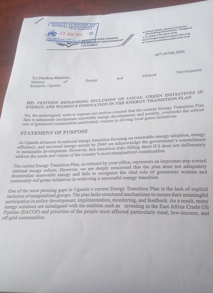 WogemU's tweet image. ‼️Empowering Change‼️
 As @WogemU, we delivered a petition to @MinOfEnergy demanding inclusion of local green initiatives &amp;amp; women's innovation in the Energy Transition Plan. 
Let's shape a sustainable future together!  #EnergyTransition #GreenInitiatives 
@350Africa