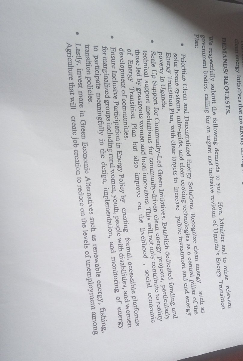 ‼️Empowering Change‼️
 As <a href="/WogemU/">Women for Green Economy Movement Uganda</a>, we delivered a petition to @MinOfEnergy demanding inclusion of local green initiatives &amp; women's innovation in the Energy Transition Plan. 
Let's shape a sustainable future together!  #EnergyTransition #GreenInitiatives 
<a href="/350Africa/">350 Africa</a>