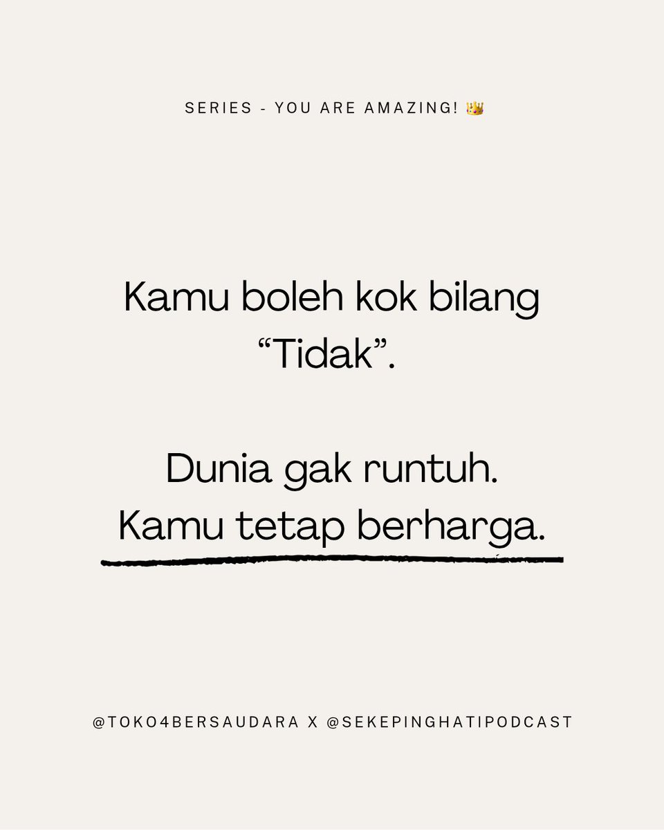 sekepinghatii_'s tweet photo. Dulu sering disuruh ngalah, sekarang jadi gak enakan. Pernah ngerasain kayak gini? Cerita di kolom komentar, yuk 💬
.
Series "You are Amazing!" - @sekepinghatii_ x @toko4bersaudara https://t.co/7WUOM4t79f
