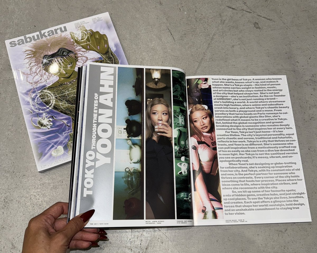 YOON_AMBUSH's tweet image. Sabukartj just went IRL.
Their first print issue is out now, and I shared a few of my secret #Tokyo escapes. Get your copy before they vanish.🤍
Congrats fam🤍🤍🤍
kdpresse.com/en/products/is…