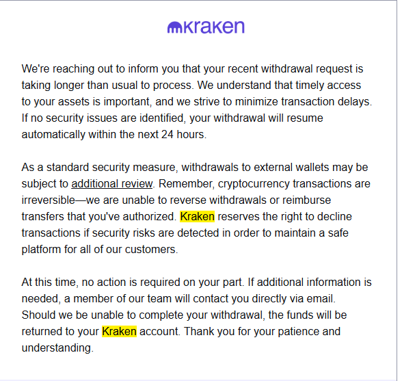 exos_sol's tweet photo. It's really ridiculous how you as a cex (@krakenfx @krakensupport ) can hold ~50k$ locked away for over 96 hours and have horrible customer support at the same time.

I onramped roughly ~50k$ to restock my wallets after previously offramping THROUGH KRAKEN a larger amount. In the offramping period I ran into Kraken's KYC and proof of funds investigation. This has been resolved  I believe months ago already as they had confirmed me via twitter/mail and by releasing the funds to my bank account.

Fast forward until 4 days ago where I on-ramp using the same bank account, purchase solana/eth and try withdrawing those to my wallets (same wallets I used to deposit initial onramping funds) to find out my withdrawals will be locked for up to 24 hours or be requested for further information. After  24 hours, no update from kraken or released funds. Same goes for 48 and 72 hours after. 

I contacted support numerous of times as seen in the first screenshot on a daily basis. They all insisted the issue was pinged towards the relevant department and pushed to the top of the list of urgency (haha). Yet I have not received a single reply or update. When I opened the my activities tab in the support section I noticed that every single ticket these support employees made have been closed for some without further info/update. The only ticket that is still open is the ticket regarding my initial offramping which was resolved after I supplied information.

Kraken support is categorizing my current withdrawals under my offramping ticket from 5 months ago and wrongfully closing other tickets (made by their employees) giving me no info whilst holding my money hostage. 

Funny how @coinbase let me onramp the same amount within the span of ~2 hours and good communication. I've been a pretty loyal user of @krakenfx but this is honestly very dissapointing to be lied to and misunderstood.