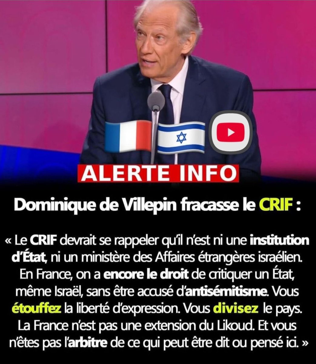 Comme BMF et RMC ont décidé de censurer l’intervention de <a href="/Villepin/">Dominique de Villepin</a>, n’hésitez pas à partager ses mots très justes 👇🏾
