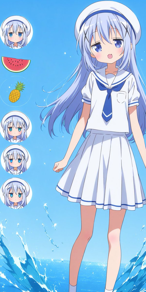 メグちゃん「チノちゃん、スイカ食べたらちょっとは元気でるかも～🍉」

チノちゃん（ジト目）「……メグさん、私はスイカではなく“冷房”を所望しています。」

メグちゃん「えっ……じゃあ、私が扇風機になるねっ！ふぅ～～～！！」
（←口で風を吹く仕草）