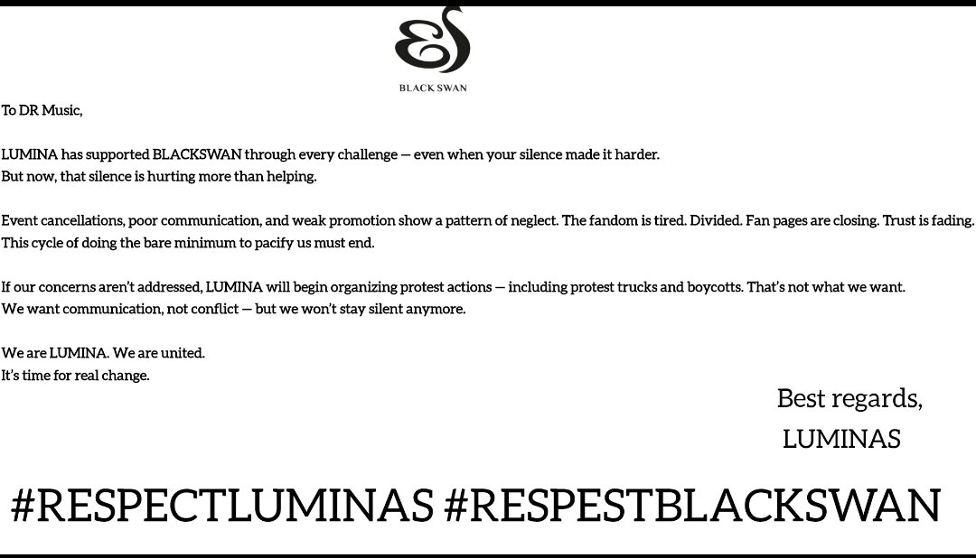 opbs37's tweet photo. DAY 1
PROTEST AGAINST DR ENTERTAINMENT
PLEASE GO THROUGH OUR DEMANDS
AND OUR HASTAGES ARE
#RespectBlackswan
#ProtectBlackswan
#LuminaPower
#RespectLumina
MAKE SURE HASTAGES TO BE SAME
And make sure to tag them on each and every social media platforms https://t.co/wCfCc3K9IJ