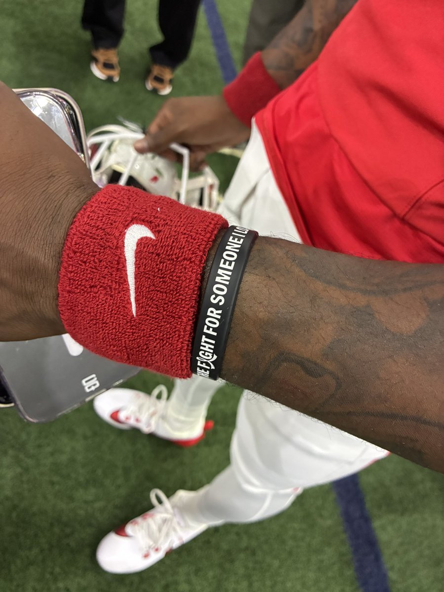 Houston players are wearing wristbands in support of strength coach Kurt Hester, who is battling cancer. 
“In the fight for someone I love.”