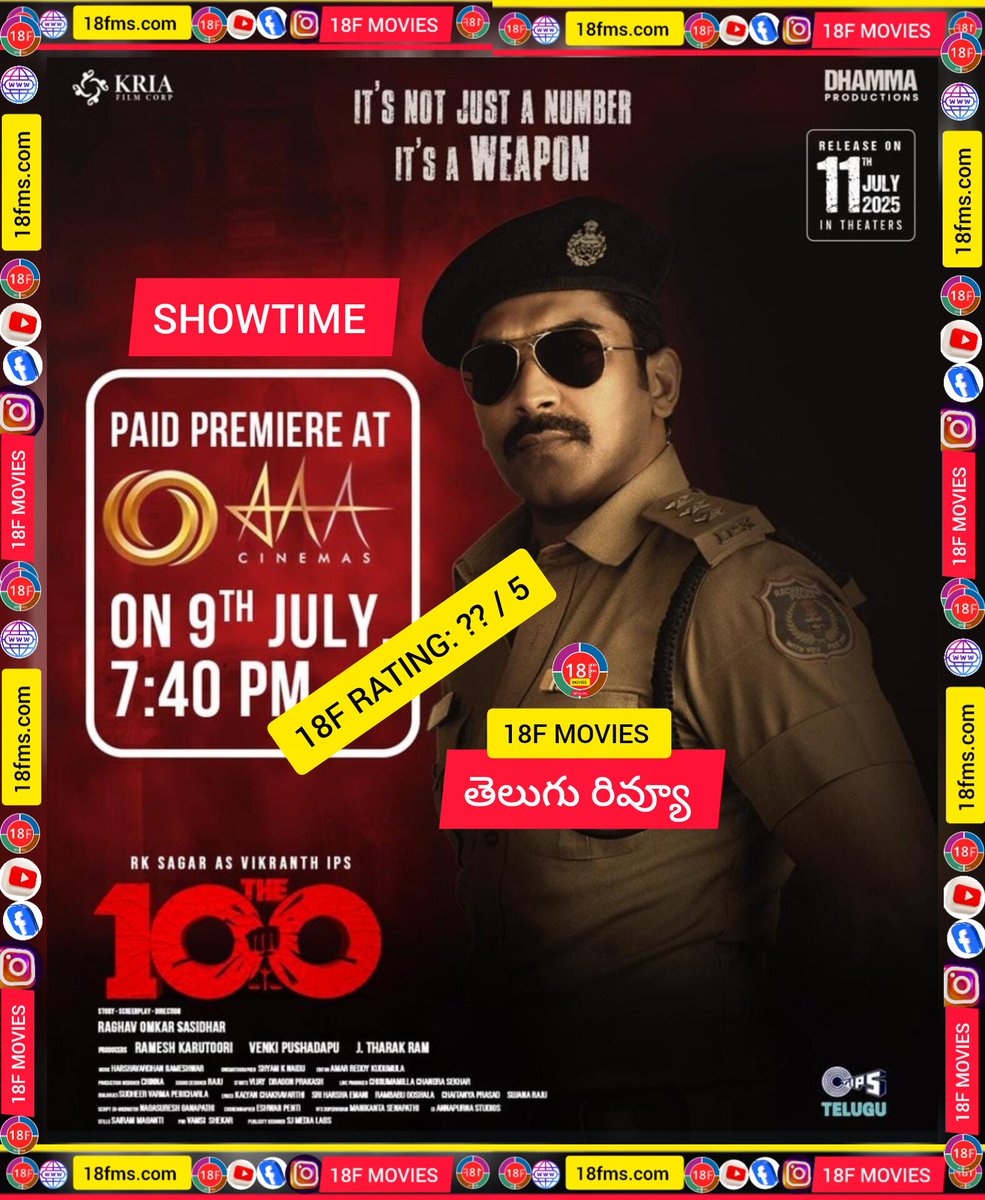 18fMovies's tweet photo. #showtime Special Premier of
#The100 at #AAA 
#The100MovieReview 
#ది100మూవీరివ్యూ #100Review soon in #18fms 
@urRksagar @OmkarSasidhar @NarangMisha @RameshKarutoori @Pushadapu #JTharakRam @rameemusic @KRIAFILMCORP @sjmedialabs @THE100telugu @tipsofficial @JMedia_Factory 
#18f https://t.co/PznBoPt9wX