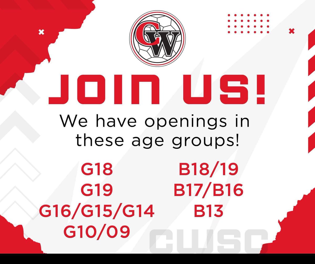 CWSC (@cincinnatiwest) on Twitter photo We still have a few spots available for the following birth years!
Contact our Executive Director: spraulk@gmail.com We still have a few spots available for the following birth years!
Contact our Executive Director: spraulk@gmail.com