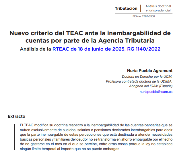 NuriaPuebla's tweet image. En breve saldrá publicado en la revista del CEF Centro de Estudios Financieros mi comentario a la resolución del TEAC que cambia las reglas del juego para los embargos de cuentas por parte de la AEAT
