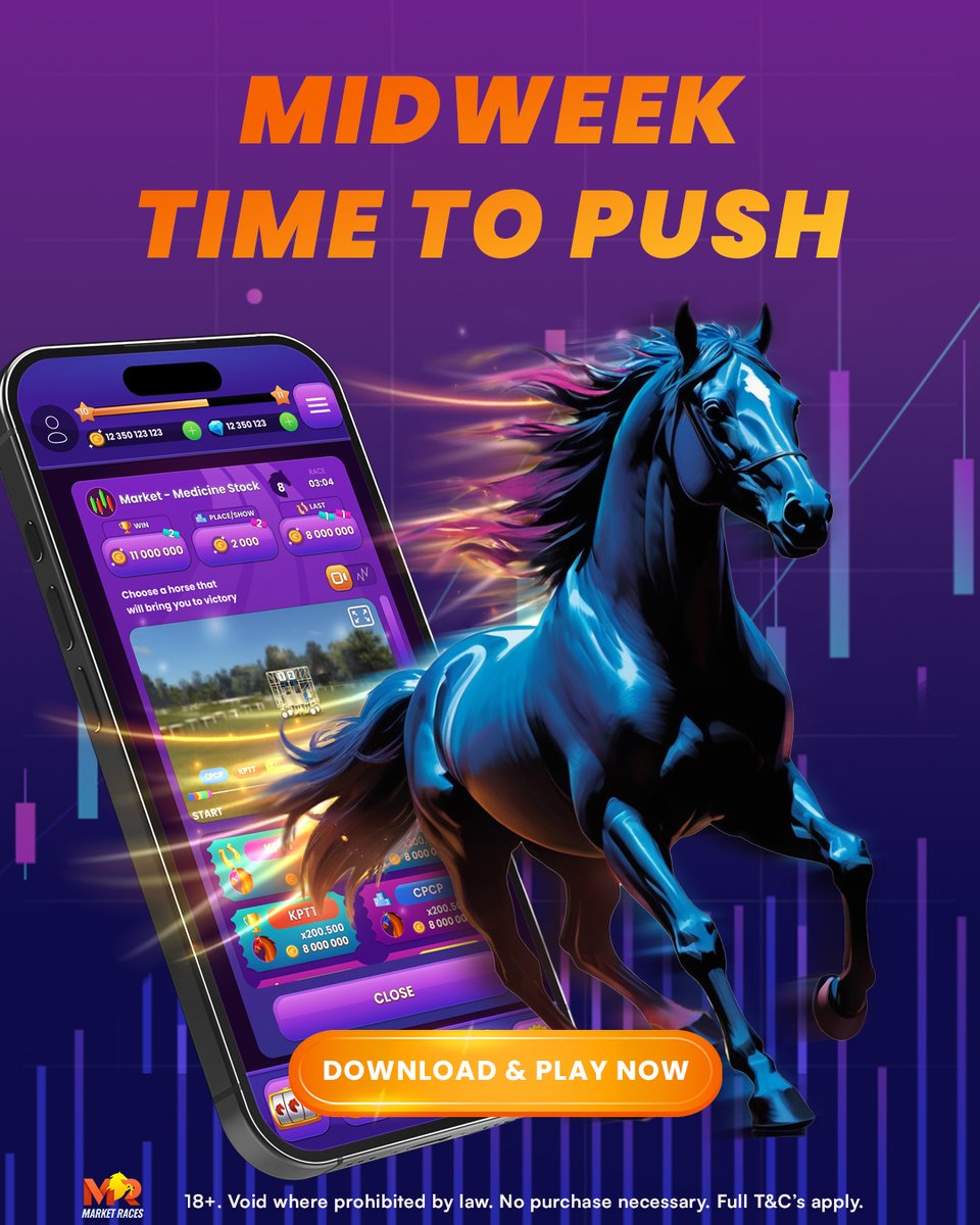 marketraces's tweet image. 🔥 MIDWEEK MOMENTUM!
It’s time to double down and push for the win. The race doesn’t wait — pick your stocks, choose your horse, and ride to victory! 🐎📈
🎮 Tap Download &amp;amp; Play Now and turn your midweek into a market showdown.

#MarketRaces #MidweekPush #RaceToWin #TradingGame