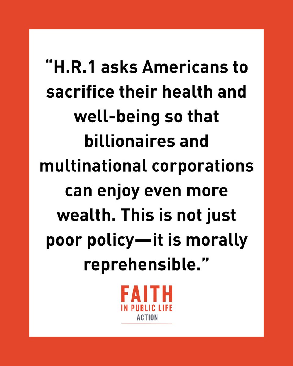 FPLaction's tweet photo. In a letter to Senators, our Ohio cohort of faith leaders decried the implications of the budget bill that was signed into law on July 4.

📣 "H.R.1 asks these Americans to sacrifice their health and well-being so that billionaires and multinational corporations can enjoy even more wealth. This is not just poor policy—it is morally reprehensible."

At Faith in Public Life, we know what's at stake and we're not backing down. When cruelty is dressed up as policy, it is the moral voice of people of faith that cannot be ignored.

#HR1 #MoralBudget