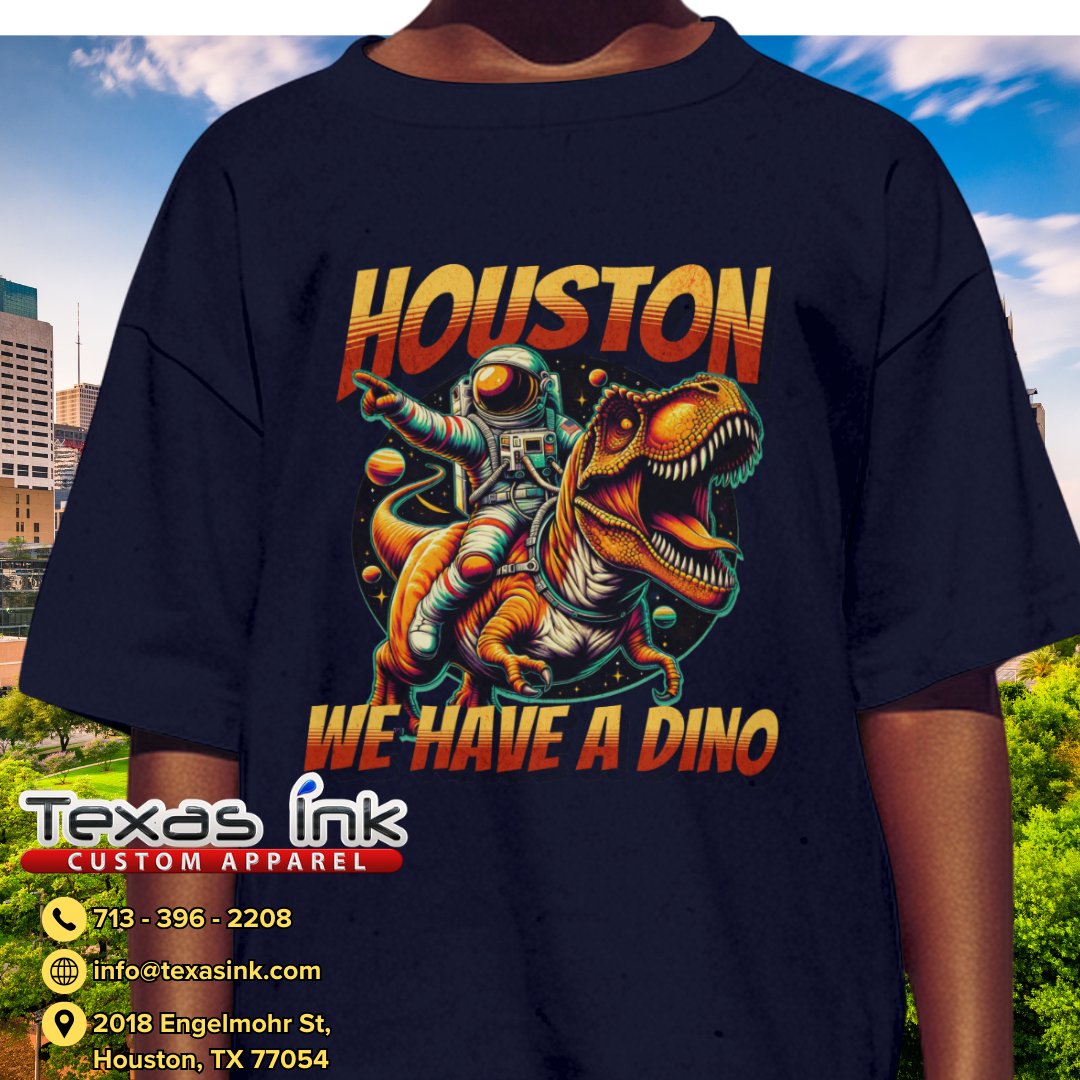 texasinkshirts's tweet photo. Whether you're repping Space City, dino-mania, or your own brand, we’ve got you covered.
Custom screen printing, embroidery, and DTF. All done right here in Houston.

 info@Texasink.com 
 713-396-220 https://t.co/ggyhBqbC1m