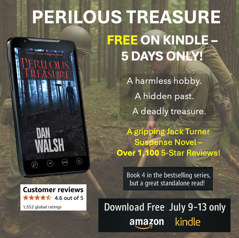 ⭐🔷⭐ PERILOUS TREASURE, Book 4 in Dan Walsh’s bestselling Jack Turner Suspense Series, is FREE ON KINDLE for 5 days only (July 9–13)! Professor Jack Turner thought tagging along with his friend on a metal detecting adventure would be a relaxing weekend diversion. Instead, he