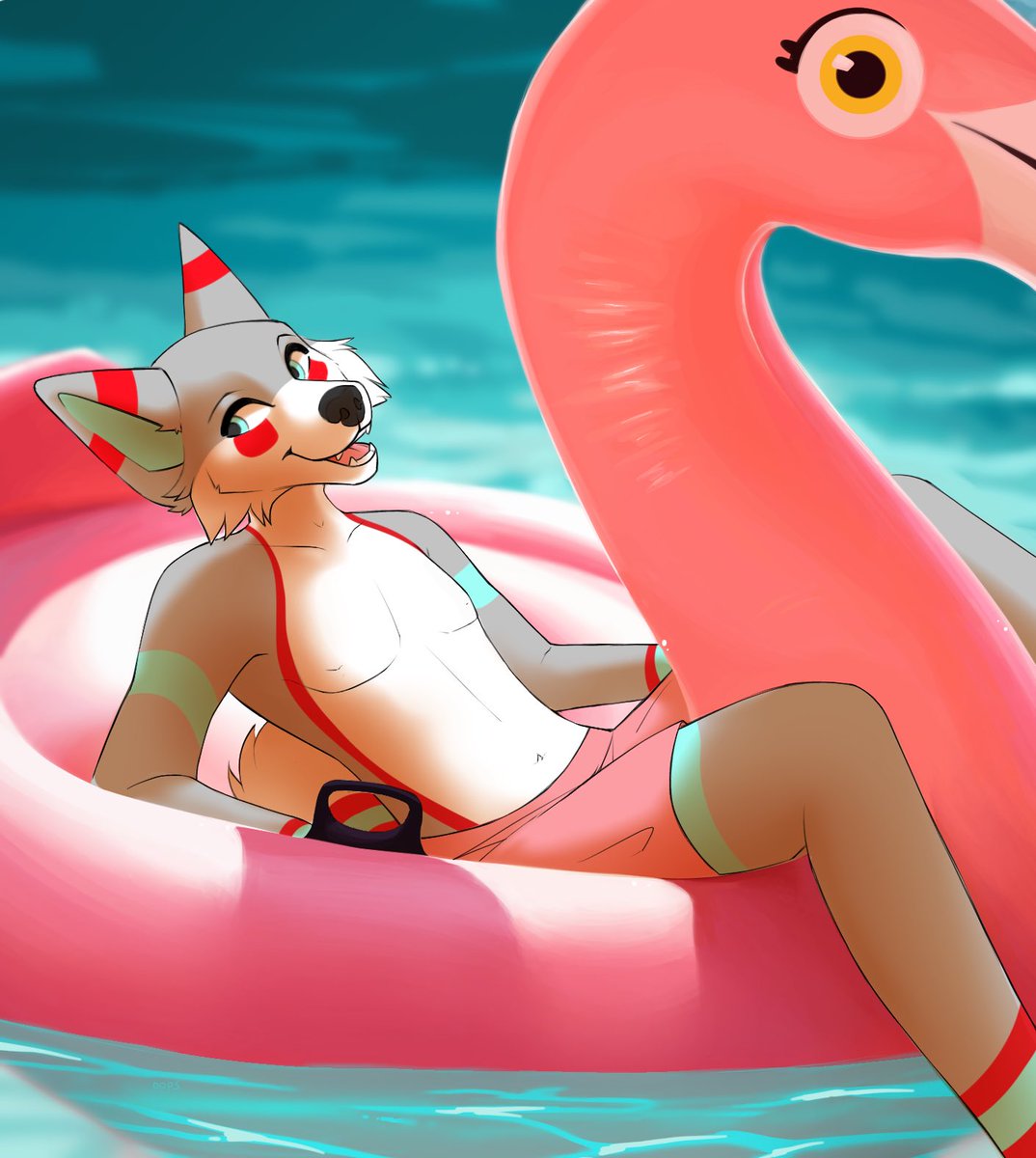 BlizzTheWolf's tweet image. Summer is hot but the pool is cool 😎 jump in with him for a swim? 🏊
🎨: oops_cry_creations