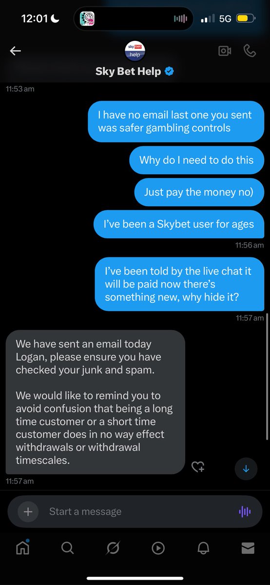 LAMR224's tweet photo. @SkyBet  get me paid, happy to take thousands off me over the years yet I finally win abit they start pulling this shite. Owe me £1700 all week telling me to wait the 2-5 Business days https://t.co/vcRwKewMbq