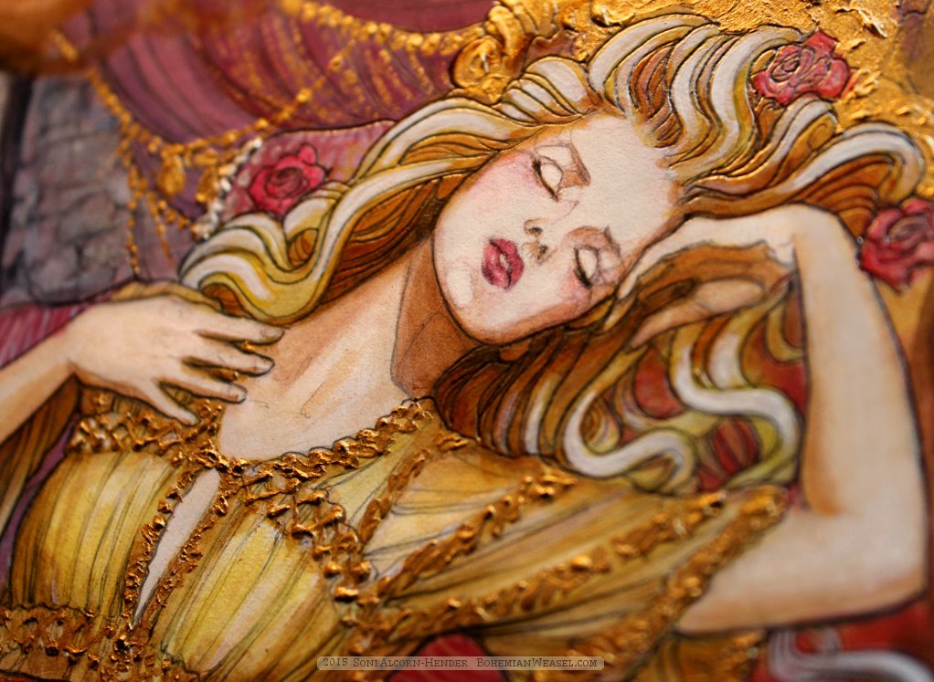 She wore a #taffeta dress: yellow, her favorite color. A thin gold chain encircled her neck, ending at a stylized rose in the center of her throat. Her abundant hair was spread across the silken pillow, a luxury of curls.

Slowly, the girl in the coffin opened her eyes.

#vss365