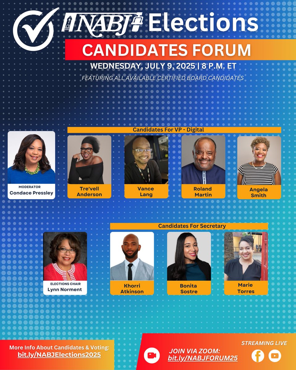 There's still time for you to register for tonight's Candidates Forum at 8 PM ET. 

Register here: bit.ly/NABJFORUM25