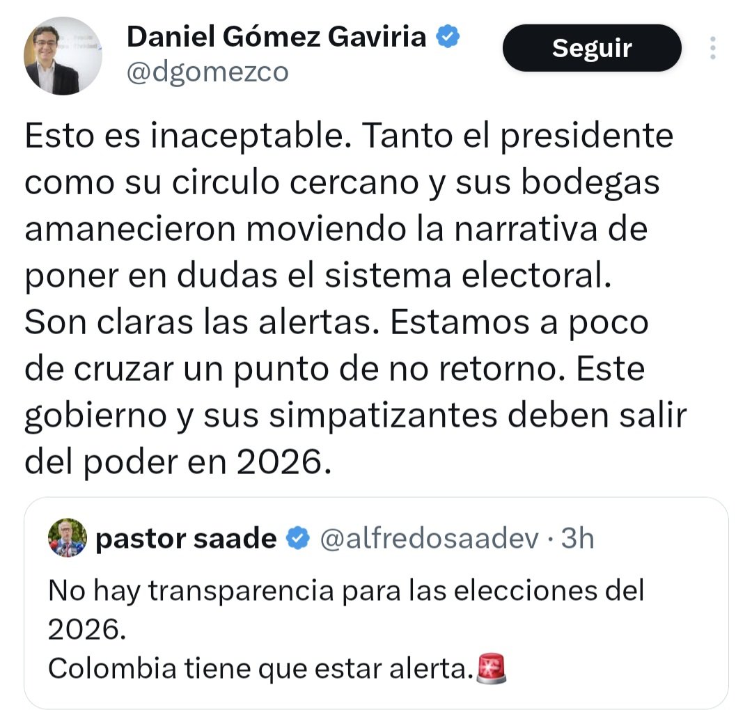 Maicol Cajamarca (@maicajamarca_) on Twitter photo Señor <a href="/dgomezco/">Daniel Gómez Gaviria</a>, los simpatizantes no hacen parte del poder. Lo que usted da a entender cuando expresa: "Este gobierno y sus simpatizantes deben salir del poder en 2026", es que desea que las ciudadanas y ciudadanos que tenemos un pensamiento de izquierda desaparezcan, lo cual es Señor <a href="/dgomezco/">Daniel Gómez Gaviria</a>, los simpatizantes no hacen parte del poder. Lo que usted da a entender cuando expresa: "Este gobierno y sus simpatizantes deben salir del poder en 2026", es que desea que las ciudadanas y ciudadanos que tenemos un pensamiento de izquierda desaparezcan, lo cual es