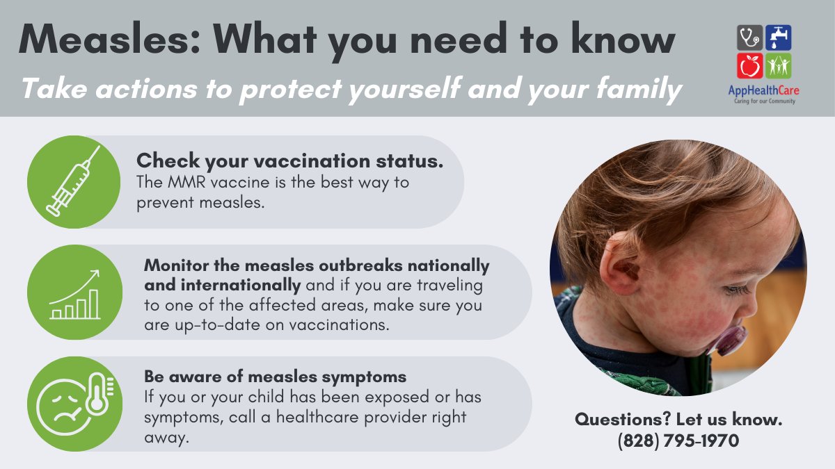 Take actions to protect yourself and your loved ones from measles. Measles is a highly contagious virus that can lead to very serious complications, especially in young children. Learn more about measles: cdc.gov/measles/index.…