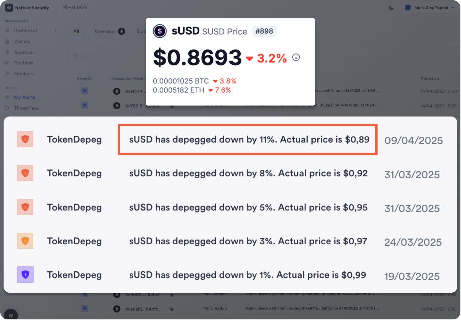 Nefture - DeFi Security Layer (@nefture) on Twitter photo 🔎 Token depegs can cause massive damage either by overreacting or underreacting to them!
As a missed chance to exit a position or wisely arbitrage spreads during volatility results in the same consequence: financial losses.
This exposure to risk and missed opportunities stems 🔎 Token depegs can cause massive damage either by overreacting or underreacting to them!
As a missed chance to exit a position or wisely arbitrage spreads during volatility results in the same consequence: financial losses.
This exposure to risk and missed opportunities stems