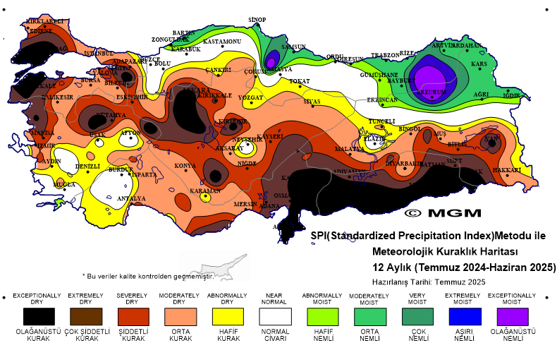 Meteoroloji Genel müdürlüğü güncel kuraklık Haritasını yayınladı.
Bazı yerler çok iç açıcı değil