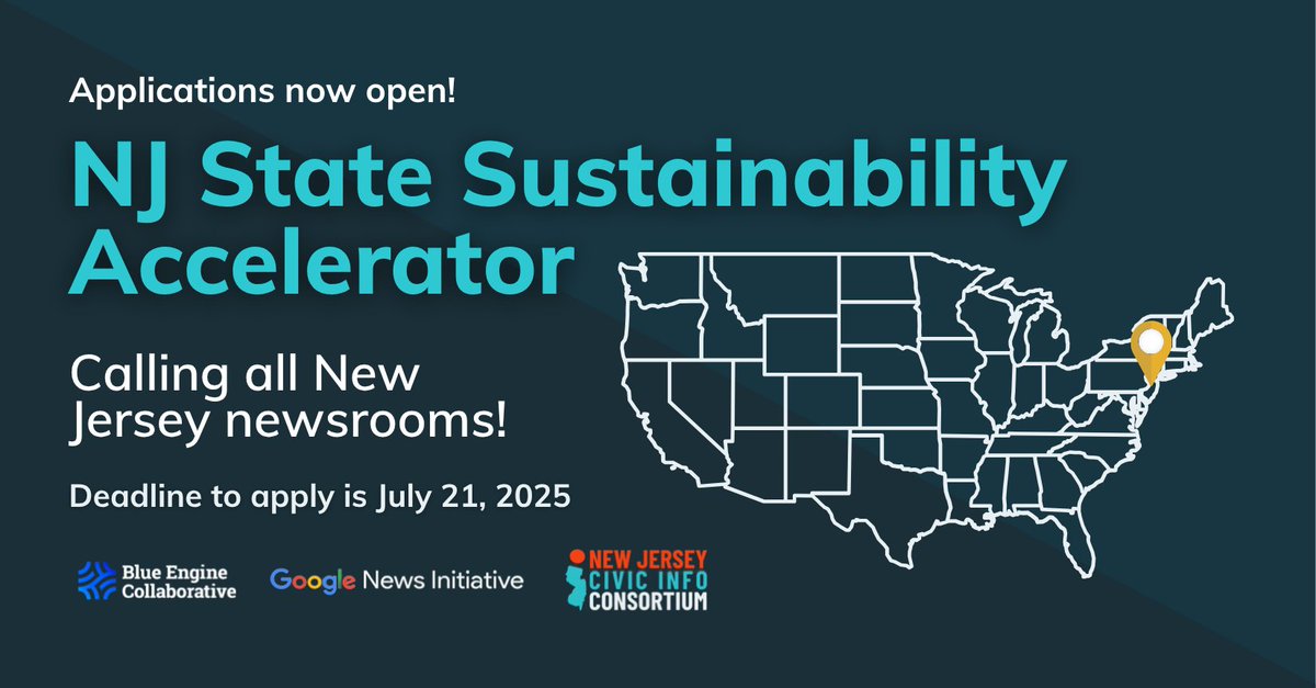 NJCivicInfo's tweet image. 🗞️ NJ newsrooms — want to grow your audience, revenue & impact?
Apply now to the NJ State Sustainability Accelerator, led by @GoogleNewsInit x Blue Engine Collaborative.
Learn more & apply by July 21: blueenginecollaborative.com/state-accelera…
#LocalNews #Journalism #NJMedia
