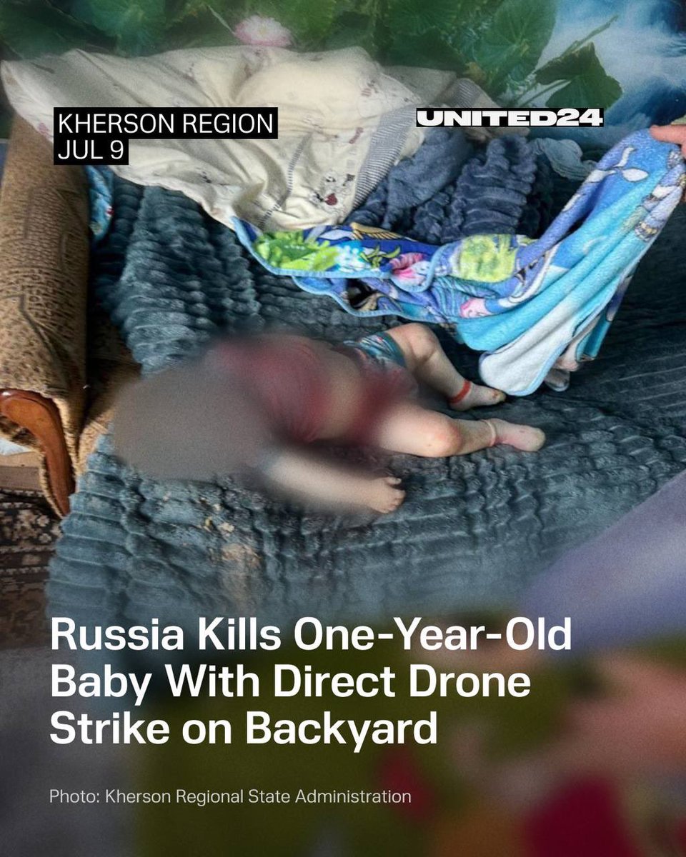 jurgen_nauditt's tweet photo. Russians Kill One-Year-Old Child in Kherson Region

Oleksandr Prokudin, head of the Regional Military Administration, reported that Russian forces struck the village of Pravdyne, targeting a child and an elderly woman who were in the courtyard of a home at the time.

The one-year-old child died from injuries sustained in the attack. A 64-year-old local resident suffered a concussion, explosive trauma, and a closed craniocerebral injury. She refused hospitalization.
United24