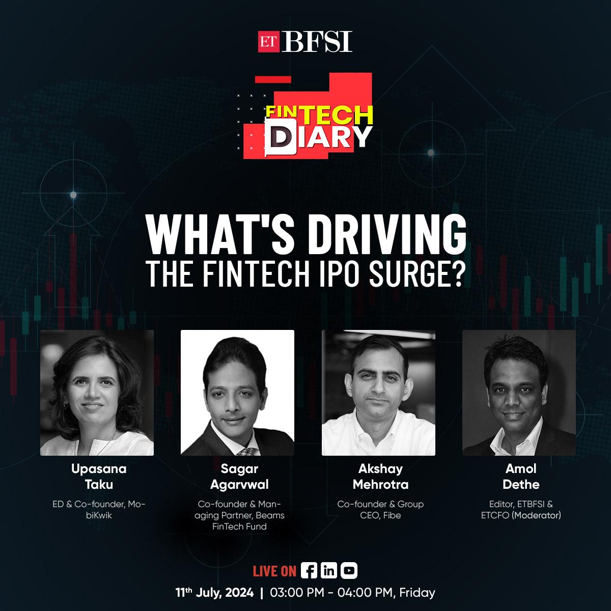 ETBFSI's tweet image. ETBFSI FinTech Diary Live Show | What&apos;s driving the #FinTech #IPO surge?

#FinTechDiary #IPO #CapitalMarkets #Compliance #Investors #LiveShow #investors