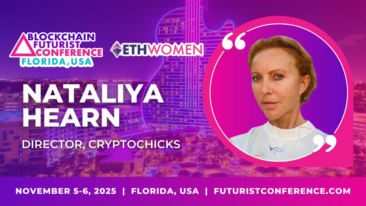Blockchain Futurist Conference (@futurist_conf) on Twitter photo ๐ New Futurist Miami Speaker: Nataliya Hearn ๐
Excited to welcome Nataliya Hearn, Director at <a href="/crypto_chicks/">CryptoChicks</a>, to the 8th Annual of Blockchain Futurist Conference in Miami! ๐ด
๐
Nov 5โ6, 2025
๐ DAER & Hard Rock Hotel + Casino
See you in the future ๐ฎ ๐ New Futurist Miami Speaker: Nataliya Hearn ๐
Excited to welcome Nataliya Hearn, Director at <a href="/crypto_chicks/">CryptoChicks</a>, to the 8th Annual of Blockchain Futurist Conference in Miami! ๐ด
๐
Nov 5โ6, 2025
๐ DAER & Hard Rock Hotel + Casino
See you in the future ๐ฎ