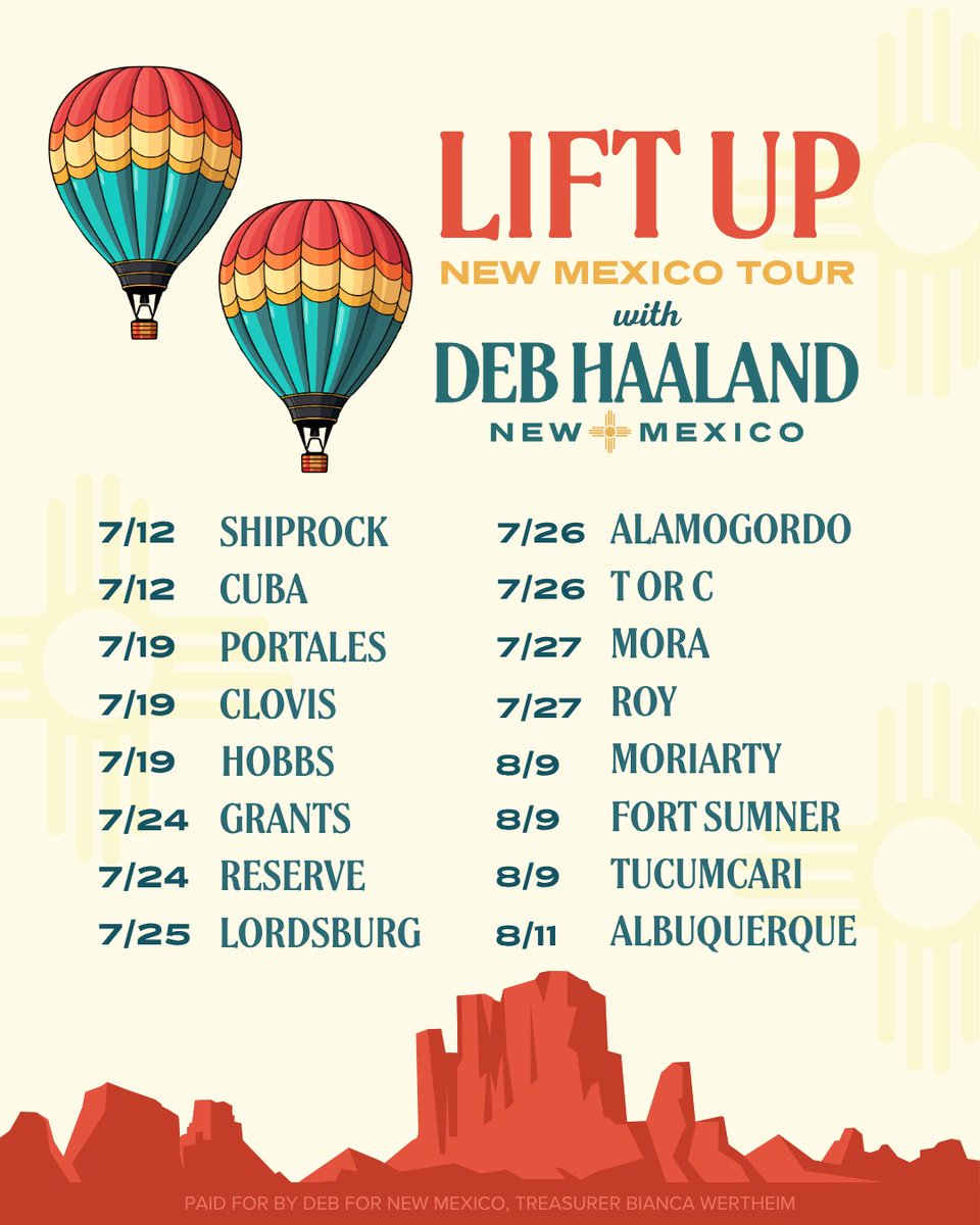 I'm ready to Lift Up New Mexico &amp; I'm coming to a town near you! Join us! #LiftUpNM 
🔗RSVP: mobilize.us/debfornewmexic…