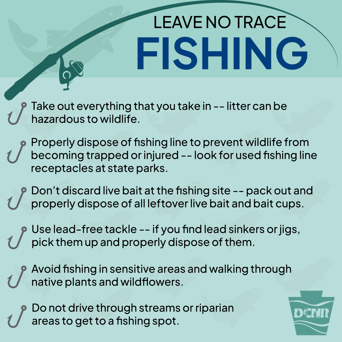 DCNRnews's tweet photo. Headed out to a state park to fish?

We ask that anglers help to leave their fishing spots the same as or in better condition than they found them.

Stay safe, leave no trace, and happy fishing!  🐟🎣

#KeepPaBeautiful #LeaveNoTrace https://t.co/8GIfJvhhpc
