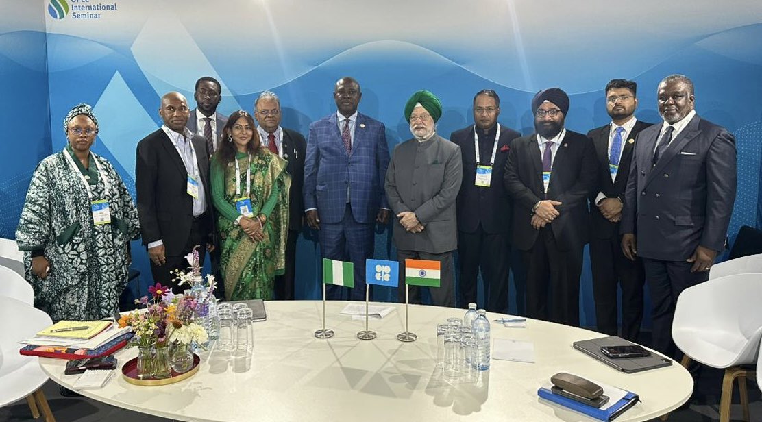 Met the Nigerian Minister of State for Petroleum Resources HE <a href="/senlokpobiri/">SEN. HEINEKEN LOKPOBIRI Ph.D.</a> at the 9th OPEC International Seminar in Vienna, after our previous meeting in #Davos in 2024. Indian companies have been buying crude from 🇳🇬. We discussed ways to further increase the existing