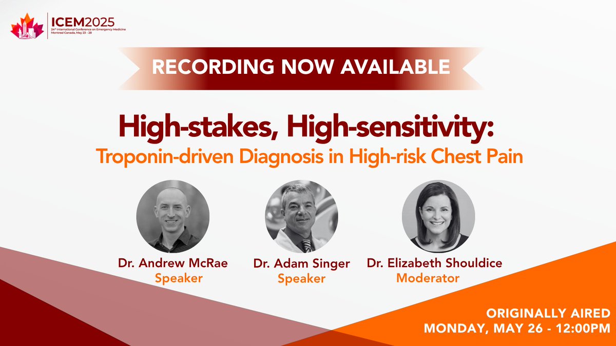 CAEP_Docs's tweet image. 🎓 Missed it live? Watch the accredited webinar on-demand!
🩺 High-stakes, High-sensitivity: Troponin-driven Diagnosis in High-risk Chest Pain
👨⚕️Expert faculty
🔗Watch now: youtu.be/BCrn6MP4vUw
#CAEP2025 #EmergencyMedicine #Troponin #CPD #MedEd