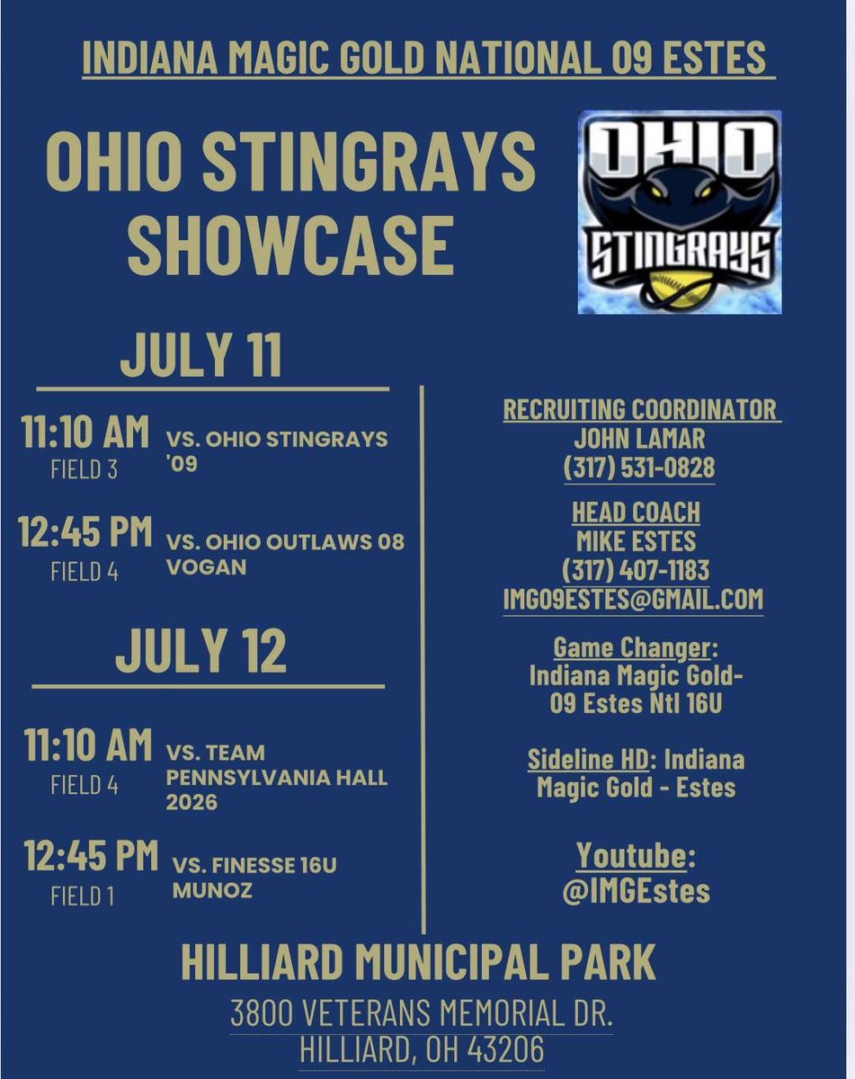 Brooklyn Gamby 2027 (@brooklyngamby) on Twitter photo Excited for the Stingray Showcase in Hilliard, OH! Come check our team <a href="/IMG09Estes/">Indiana Magic Gold 09-Estes</a> out: Excited for the Stingray Showcase in Hilliard, OH! Come check our team <a href="/IMG09Estes/">Indiana Magic Gold 09-Estes</a> out: