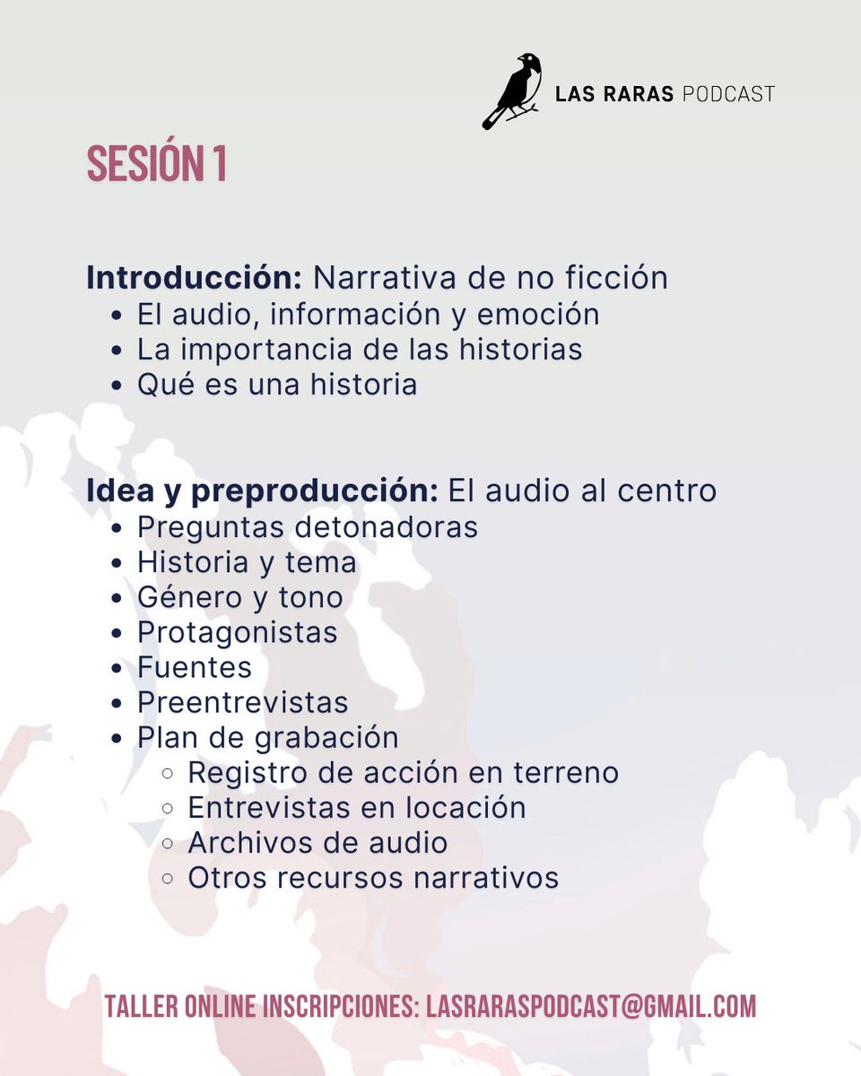 lasraraspodcast's tweet photo. ¡Lanzamos taller online!

Para celebrar nuestros 10 años haremos una versión online de nuestro taller “Cómo crear tu propia serie documental sonora”.

¡Para amantes del podcast documental, no se necesita preparación previa!

Inscríbanse: lasraraspodcast@gmail.com <3

Info aquí 👇 https://t.co/TTl106InNr