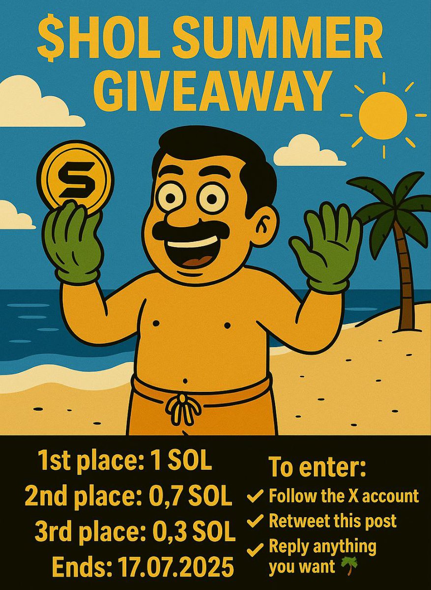 🏖️ $HOL SUMMER GIVEAWAY 🏖️
Lettuce hit the beach… and dropped 2 SOL in the sand!
Can you find it?
Prize Wallet: solscan.io/account/EPjQJC…
#HOL #LettuceHands #SOLGiveaway #CryptoSummer