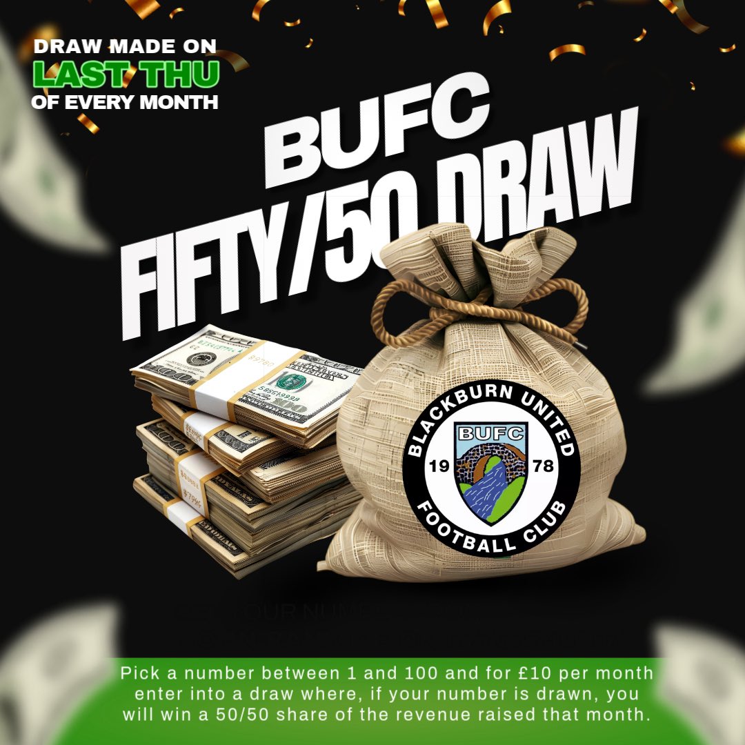 BlackburnUtdCSC's tweet image. 🔥🖤 BLACKBURN UNITED’S LONG ESTABLISHED FIFTY/50 DRAW CONTINUES – AND WE NEED YOU! 🤍🔥

Want to back the First Team and be in with a shot at a big cash win? Join the First Team Fifty/50 Monthly Draw and do both – for just £10 a month!

Half the pot goes straight to one lucky…