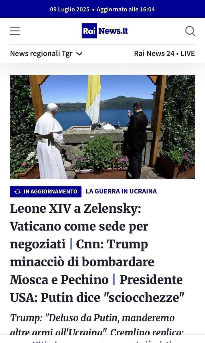 #PapaLeoneXIV a #Zelensky a Castel Gandolfo: “ Disponibilità accogliere in #Vaticano i Rappresentanti #Russia e #Ucraina per i negoziati, cessate il fuoco e pace definitiva. #Zelensky: “Ringrazio il #Pontefice per l'aiuto e il supporto” <a href="/RaiNews/">RaiNews</a>