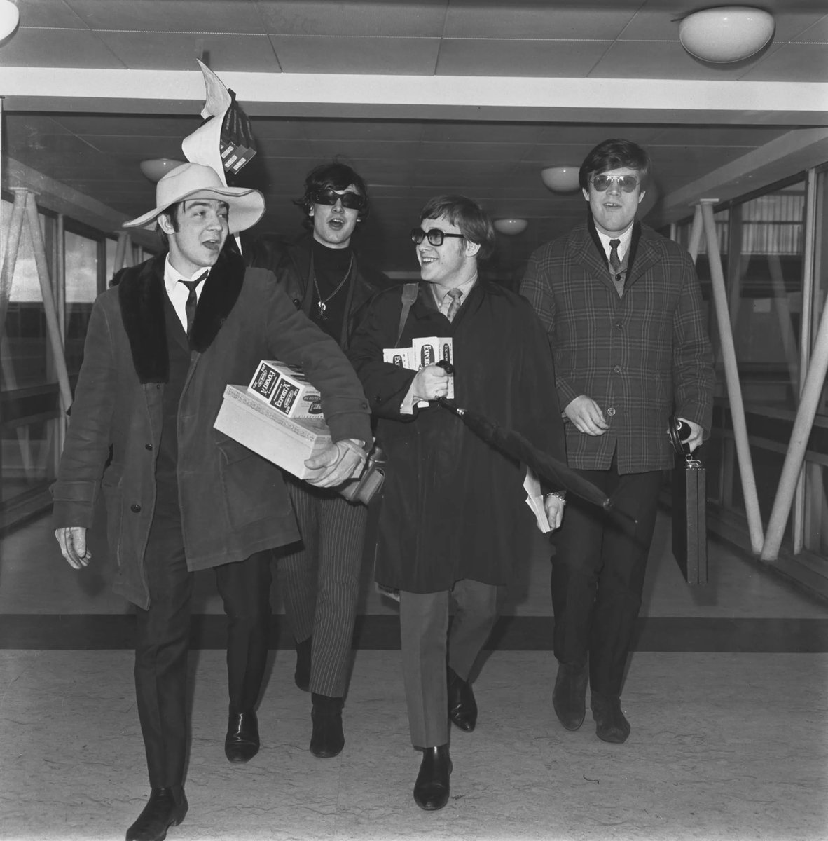 theguesswho's tweet image. The Guess Who at Heathrow Airport, London, UK, February 1967. Did someone get a deal on the price of cigarettes?