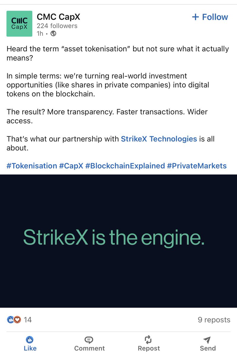 Danbryannnn's tweet image. When a multi billion pound company the size of @CMCMarkets starts talking about how the strike X token $strx will be the sole token to drive this #tokenisation engine
. You know you’re holding onto gold 🔥 bringing the stock market on chain. Let’s go🔥