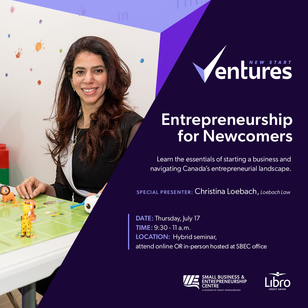 🍁 Are you new to Canada and thinking of starting your own business? 

The Entrepreneurship for Newcomers seminar is the perfect place to begin! Learn how to navigate the Canadian landscape of entrepreneurship and gain insights into: 
✔️ Business registration
✔️ Available funding