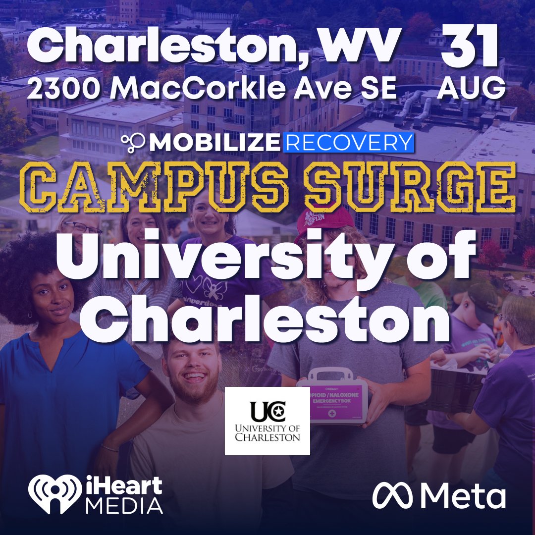 MobilizeRecover's tweet image. First Stop: Charleston, WV — Campus Surge 2025 Begins Here!
Mobilize Recovery is kicking off Campus Surge 2025 at the University of Charleston!
Join us on Sunday, August 31, for a powerful afternoon of music, education, action, and connection—all in support of college student…