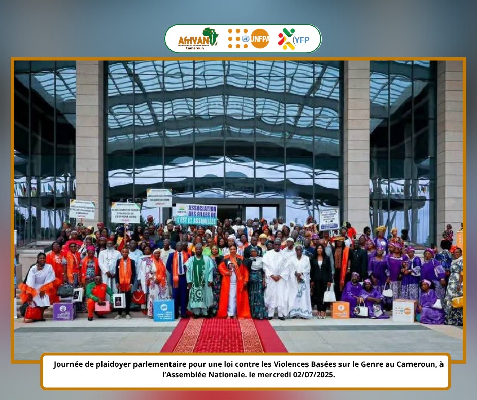AfriYAN_Camer's tweet photo. Le 9/07/2025,l'Assemblée Nationale du 🇨🇲 s'est mobilisée pour une loi contre les #VBG.Avec 44% des 🧑🦳🧑🦳victimes de violences conjugales & +de 30 féminicides dpuis janvier,l'action est urgente.Le #REPAGE & le Centre"Afiri"ont initié cette rencontre clé,soutenus par @UNFPACameroon. https://t.co/Y5DKHegXT8