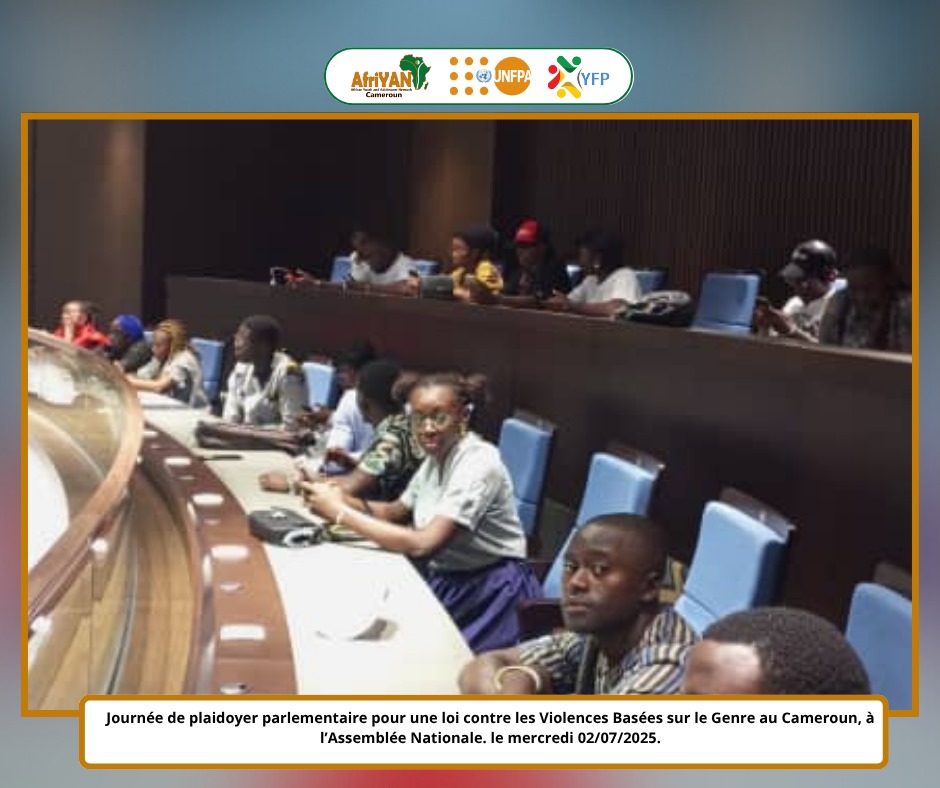 AfriYAN_Camer's tweet photo. Le 9/07/2025,l'Assemblée Nationale du 🇨🇲 s'est mobilisée pour une loi contre les #VBG.Avec 44% des 🧑🦳🧑🦳victimes de violences conjugales & +de 30 féminicides dpuis janvier,l'action est urgente.Le #REPAGE & le Centre"Afiri"ont initié cette rencontre clé,soutenus par @UNFPACameroon. https://t.co/Y5DKHegXT8