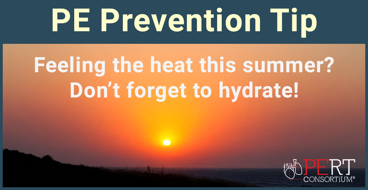 PERTConsortium's tweet image. #PEPrevention Tip: Feeling the heat this summer? Don’t forget to hydrate!

When you’re out in the sun, it’s easy to get dehydrated, and that can raise your risk for blood clots, including a pulmonary embolism. Keep water with you and sip often, even if you don’t feel thirsty.…