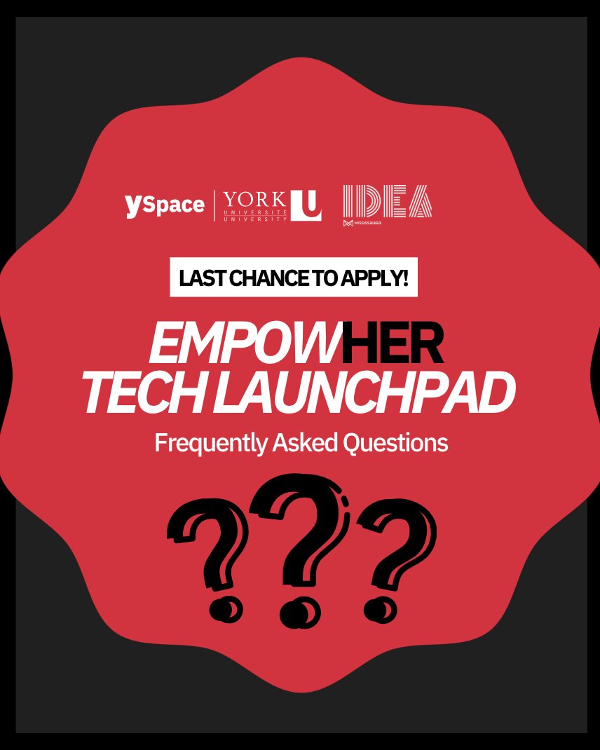 YSpaceYU's tweet image. Final hours to apply!
Still got questions? We’ve got answers.
Swipe through our FAQs to see why EmpowHER Tech Launchpad is your next move.
📅 Apply by July 11: yorku.ca/yspace/empowhe…
@IDEAmississauga
