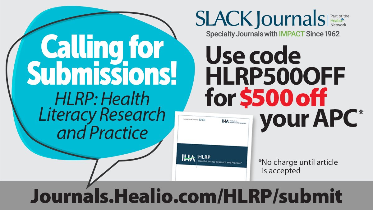 📣 HLRP is now accepted for Indexing in Web of Science! 📣

HLRP is accepting high-quality articles for publication that:
• promote excellence in research and practice to advance the ﬁeld of health literacy
• encourage health equity
• and reduce health disparities

Use code