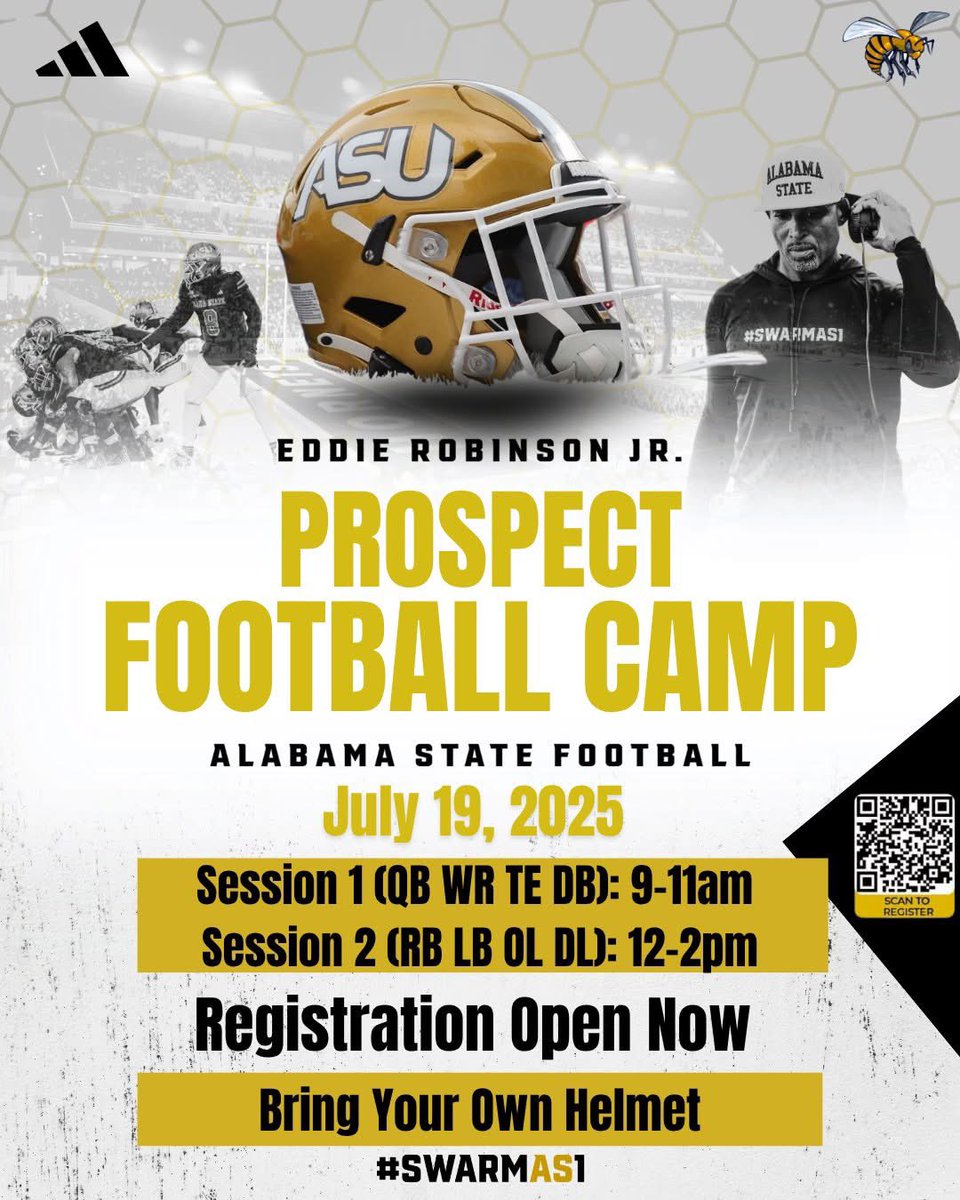 Our last camp of the summer.  We Signed 17 HS Prospects last year, 15 came to camp and were offered and recruited. Earn it, Compete , and Learn. Walk your path , create your own blueprint to reach your goals. Let’s Goooooo !!! #Swarmas1 eddierobinsonjrfootballcamps.com