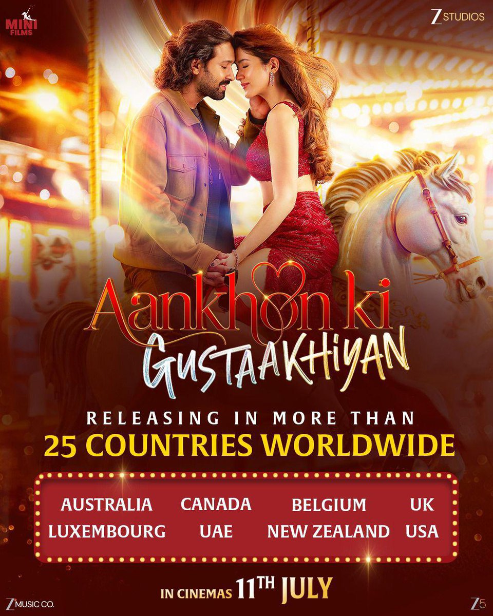 Tutejajoginder's tweet photo. Advance booking opens for #AankhonKiGustaakhiyan across 25+ countries.
#ZeeStudios #MiniFilms
#VikrantMassey #ShanayaKapoor
#MansiBagla #VarunBagla https://t.co/aogWlcXKo9