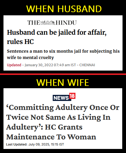 𝗛𝘂𝘀𝗯𝗮𝗻𝗱 + 𝗔𝗱𝘂𝗹𝘁𝗲𝗿𝘆 = 𝗝𝗮𝗶𝗹 ⚯
𝗪𝗶𝗳𝗲 + 𝗔𝗱𝘂𝗹𝘁𝗲𝗿𝘆 = 𝗥𝗲𝘄𝗮𝗿𝗱 💰
#BanAlimony